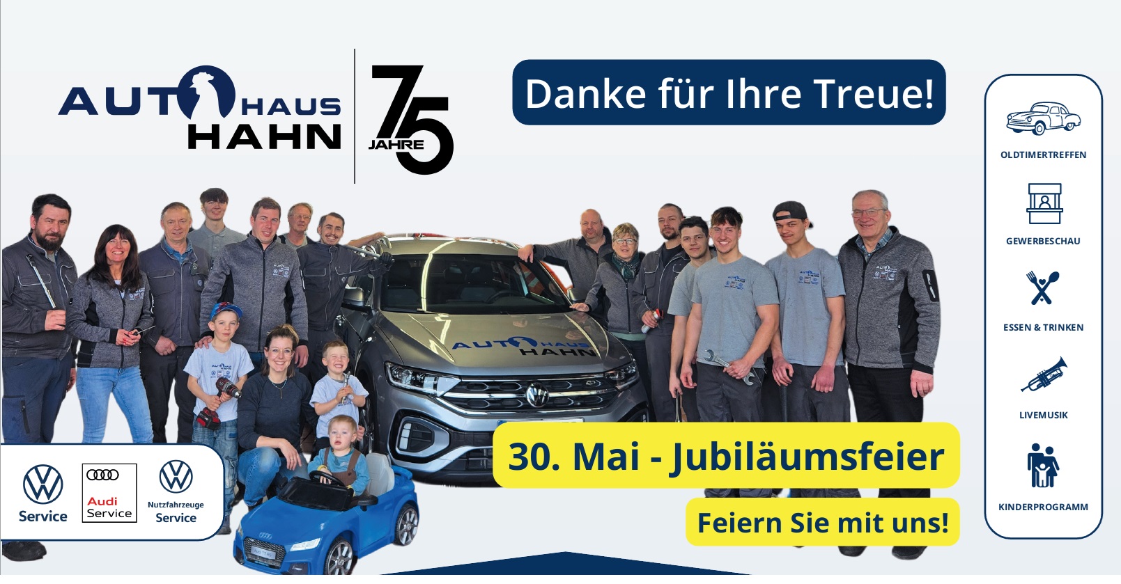 Einladung zum Betriebsjubiläum 75-Jahre Autohaus Hahn